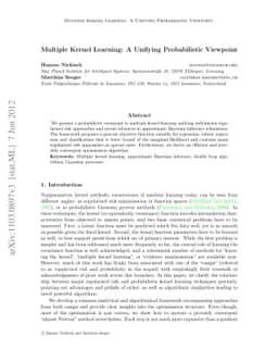 Multiple Kernel Learning: A Unifying Probabilistic Viewpoint