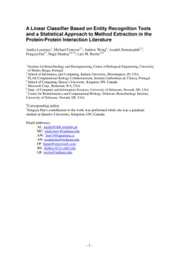 A Linear Classifier Based on Entity Recognition Tools and a Statistical
  Approach to Method Extraction in the Protein-Protein Interaction Literature