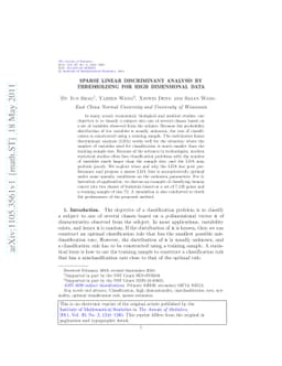 Sparse linear discriminant analysis by thresholding for high dimensional
  data