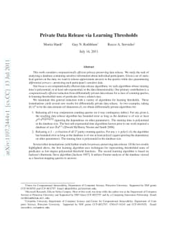 Private Data Release via Learning Thresholds