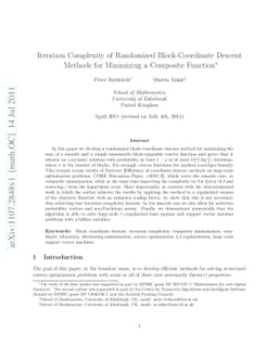 Iteration Complexity of Randomized Block-Coordinate Descent Methods for
  Minimizing a Composite Function
