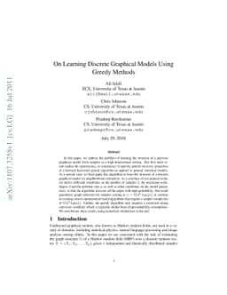 On Learning Discrete Graphical Models Using Greedy Methods