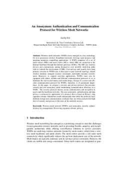 An Anonymous Authentication and Communication Protocol for Wireless Mesh
  Networks