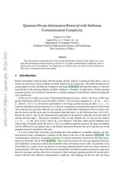 Quantum Private Information Retrieval with Sublinear Communication
  Complexity