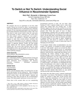 To Switch or Not To Switch: Understanding Social Influence in
  Recommender Systems