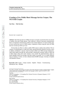 Creating a Live, Public Short Message Service Corpus: The NUS SMS Corpus