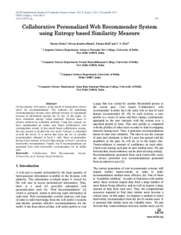 Collaborative Personalized Web Recommender System using Entropy based
  Similarity Measure