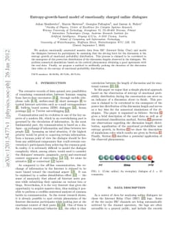 Entropy-growth-based model of emotionally charged online dialogues