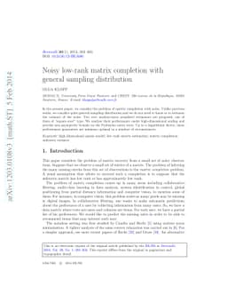Noisy low-rank matrix completion with general sampling distribution