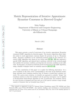 Matrix Representation of Iterative Approximate Byzantine Consensus in
  Directed Graphs