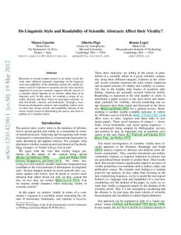 Do Linguistic Style and Readability of Scientific Abstracts affect their
  Virality?
