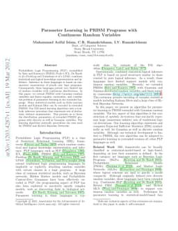 Parameter Learning in PRISM Programs with Continuous Random Variables