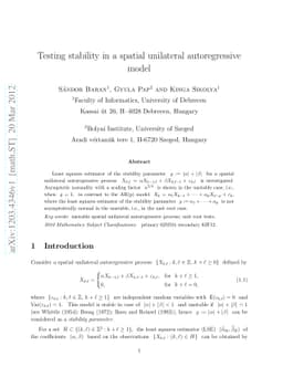 Testing stability in a spatial unilateral autoregressive model