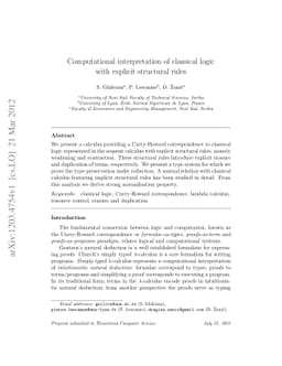 Computational interpretation of classical logic with explicit structural
  rules