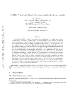 $k$-MLE: A fast algorithm for learning statistical mixture models