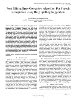 Post-Editing Error Correction Algorithm for Speech Recognition using
  Bing Spelling Suggestion