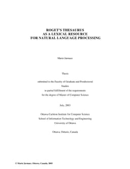 Roget's Thesaurus as a Lexical Resource for Natural Language Processing
