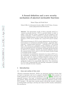 A formal definition and a new security mechanism of physical unclonable
  functions