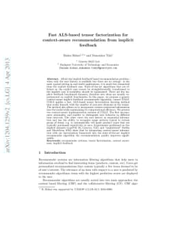 Fast ALS-based tensor factorization for context-aware recommendation
  from implicit feedback