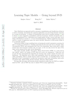 Learning Topic Models - Going beyond SVD