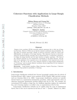 Coherence Functions with Applications in Large-Margin Classification
  Methods