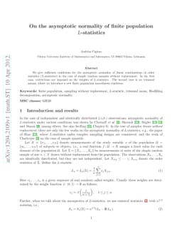 On the asymptotic normality of finite population L-statistics