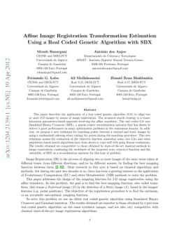 Affine Image Registration Transformation Estimation Using a Real Coded
  Genetic Algorithm with SBX