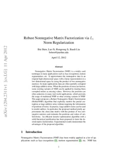 Robust Nonnegative Matrix Factorization via $L_1$ Norm Regularization