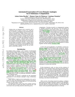 Automated Generation of Cross-Domain Analogies via Evolutionary
  Computation