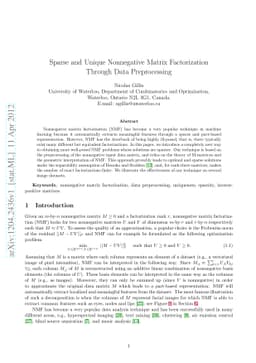 Sparse and Unique Nonnegative Matrix Factorization Through Data
  Preprocessing