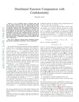 Distributed Function Computation with Confidentiality