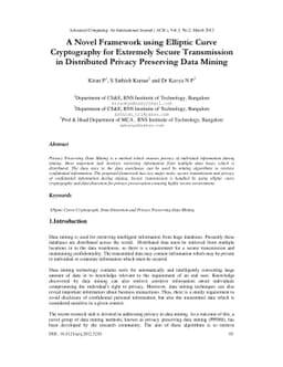 A Novel Framework using Elliptic Curve Cryptography for Extremely Secure
  Transmission in Distributed Privacy Preserving Data Mining
