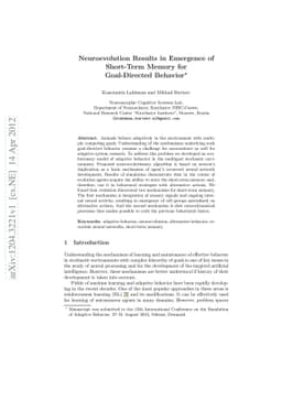 Neuroevolution Results in Emergence of Short-Term Memory for
  Goal-Directed Behavior