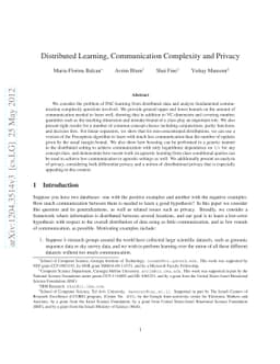 Distributed Learning, Communication Complexity and Privacy