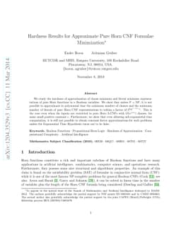 Hardness Results for Approximate Pure Horn CNF Formulae Minimization