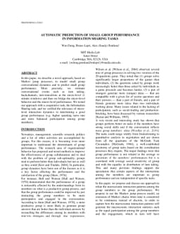 Automatic Prediction Of Small Group Performance In Information Sharing
  Tasks