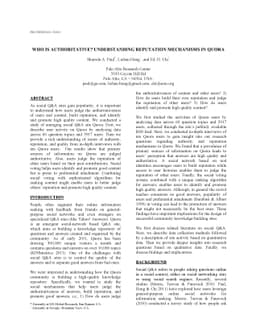 Who is Authoritative? Understanding Reputation Mechanisms in Quora