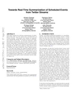 Towards Real-Time Summarization of Scheduled Events from Twitter Streams