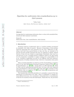 Algorithm for multivariate data standardization up to third moment