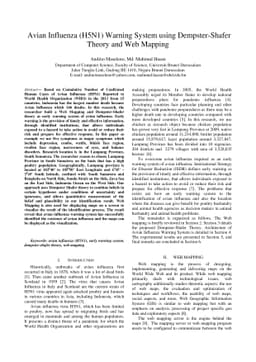 Avian Influenza (H5N1) Warning System using Dempster-Shafer Theory and
  Web Mapping