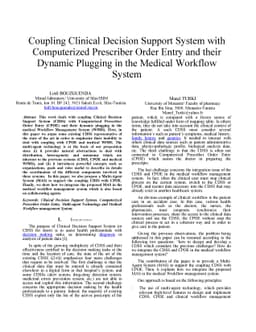 Coupling Clinical Decision Support System with Computerized Prescriber
  Order Entry and their Dynamic Plugging in the Medical Workflow System