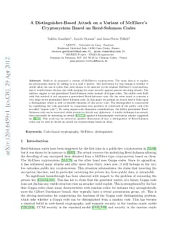 A Distinguisher-Based Attack on a Variant of McEliece's Cryptosystem
  Based on Reed-Solomon Codes