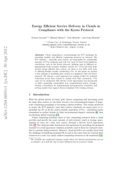 Energy Efficient Service Delivery in Clouds in Compliance with the Kyoto
  Protocol