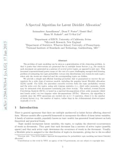 A Spectral Algorithm for Latent Dirichlet Allocation