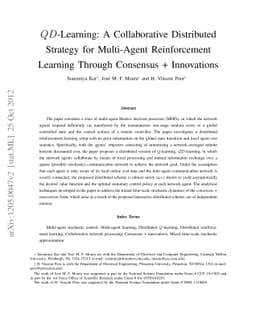 $QD$-Learning: A Collaborative Distributed Strategy for Multi-Agent
  Reinforcement Learning Through Consensus + Innovations