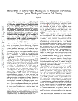 Shortest Path Set Induced Vertex Ordering and its Application to
  Distributed Distance Optimal Multi-agent Formation Path Planning