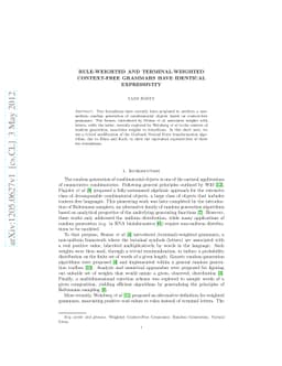Rule-weighted and terminal-weighted context-free grammars have identical
  expressivity