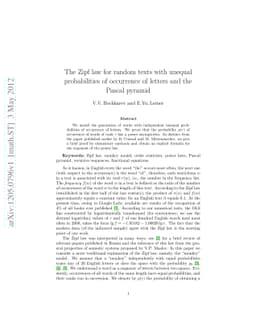 The Zipf law for random texts with unequal probabilities of occurrence
  of letters and the Pascal pyramid
