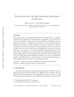 Sparse group lasso and high dimensional multinomial classification