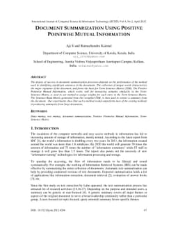 Document summarization using positive pointwise mutual information
